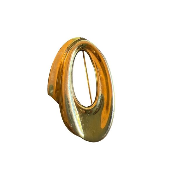 Napier Vintage Signed Gold Tone Brooch Oval Atomic Swirl - Picture 2 of 5